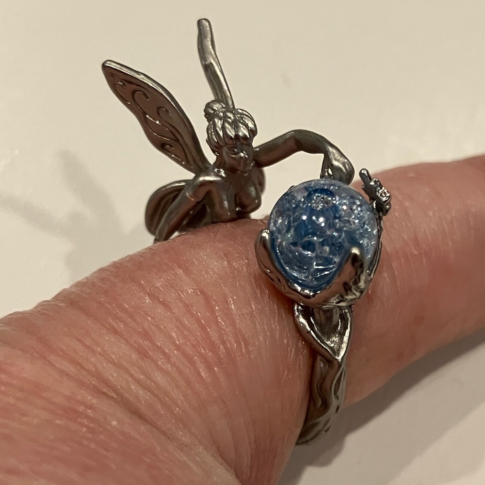 Silver Fairy Ring with Aquamarine-Blue Orb - Picture 4 of 6